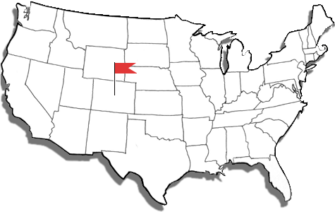 US outline map with map flag in Denver